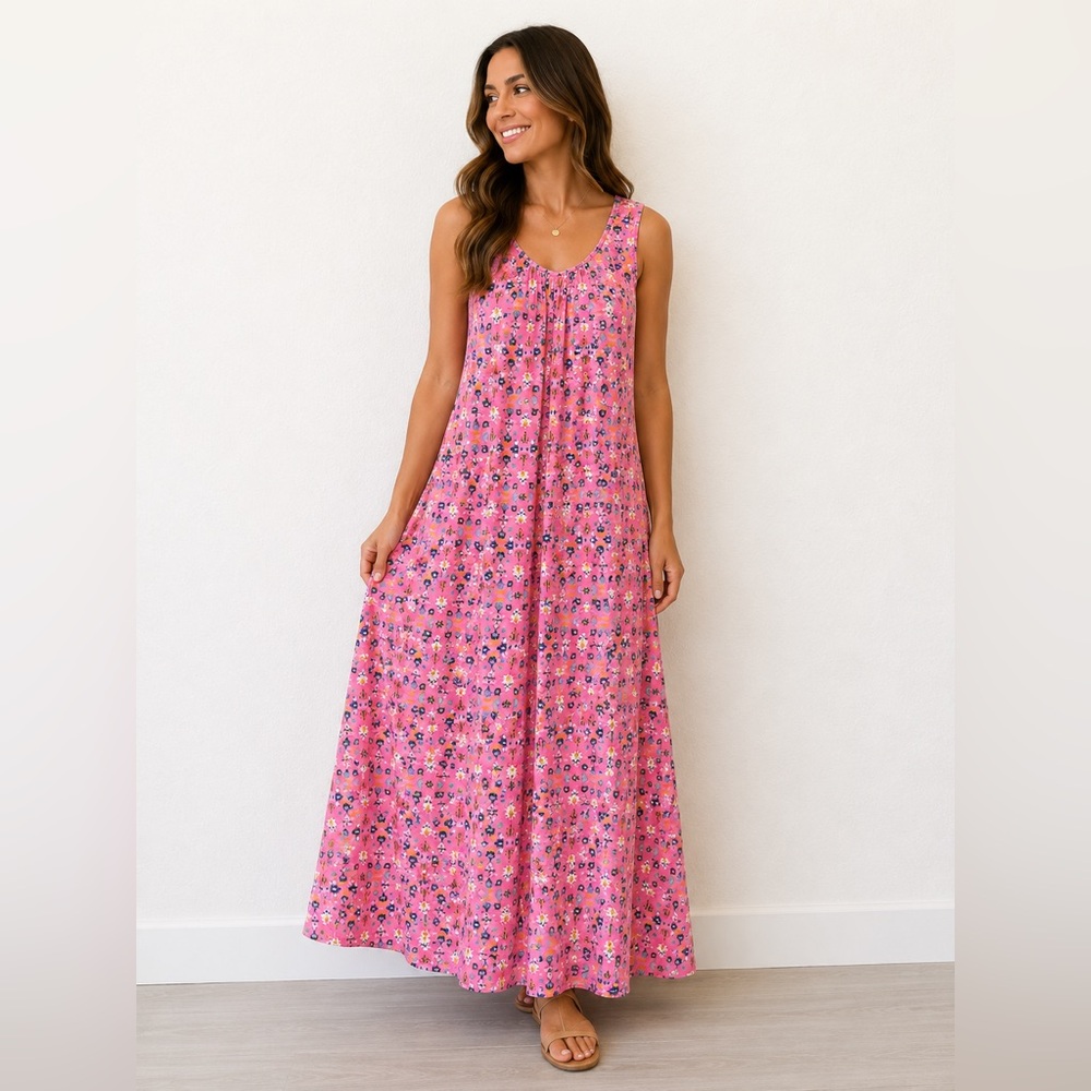 Canyon Retreat Floral Pink Sleeveless Floral Maxi Sundress S